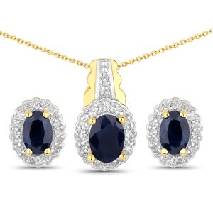 J35-Black Blue Sapphire and White Topaz Jewelry Set