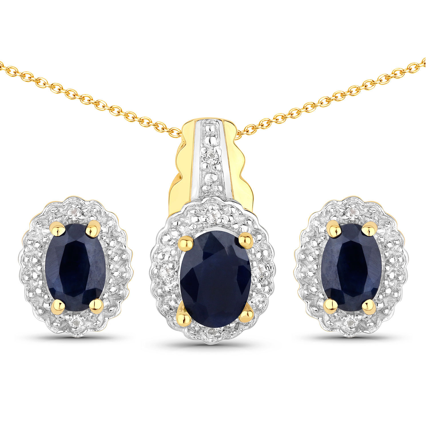 J35-Black Blue Sapphire and White Topaz Jewelry Set