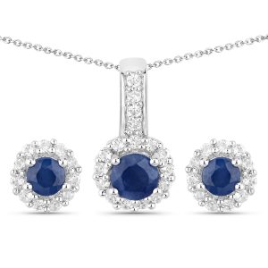 J40-Genuine Blue Sapphire and White Topaz Jewelry Set