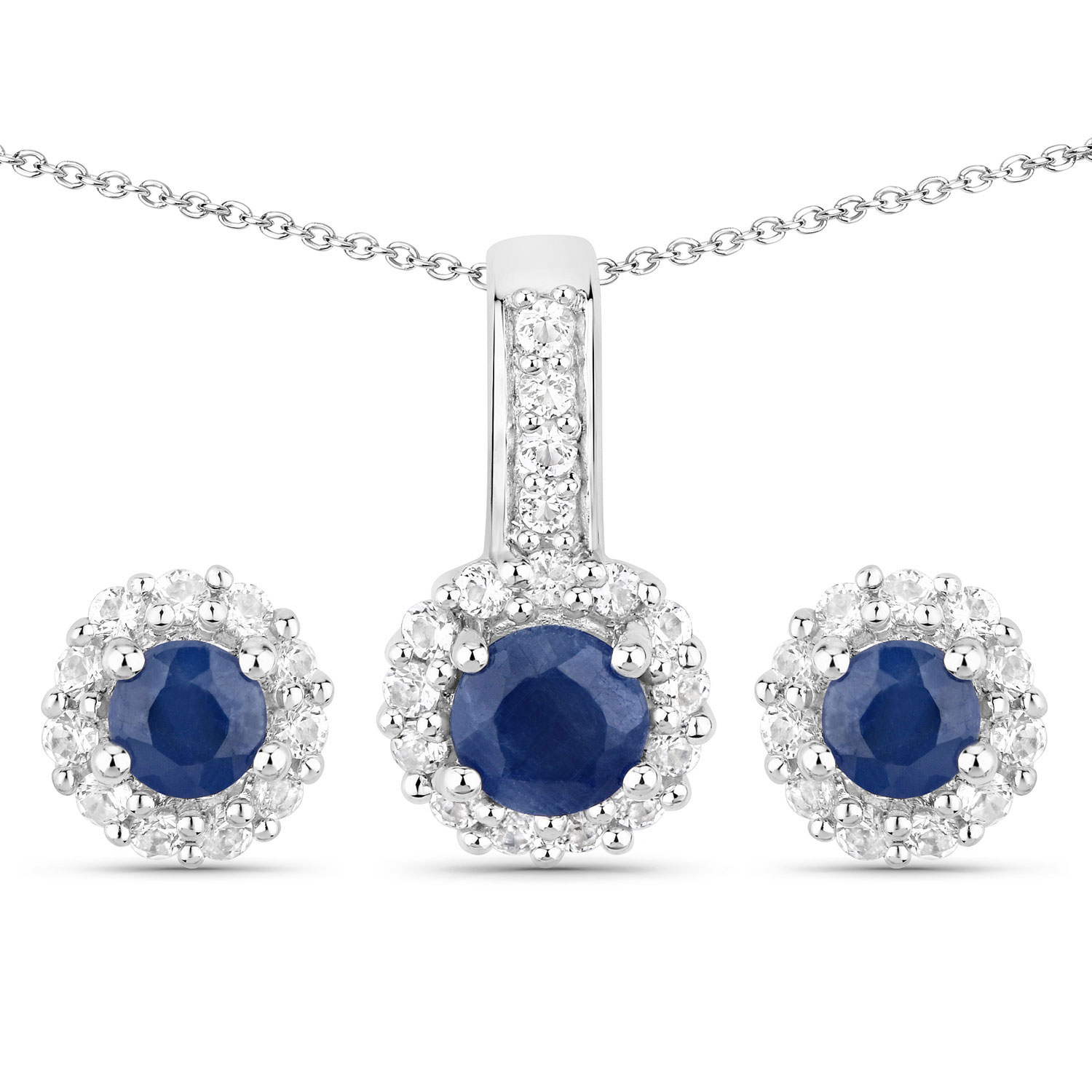 J40-Genuine Blue Sapphire and White Topaz Jewelry Set
