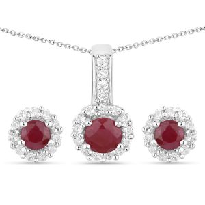 B25-Genuine Ruby and White Topaz Jewelry Set