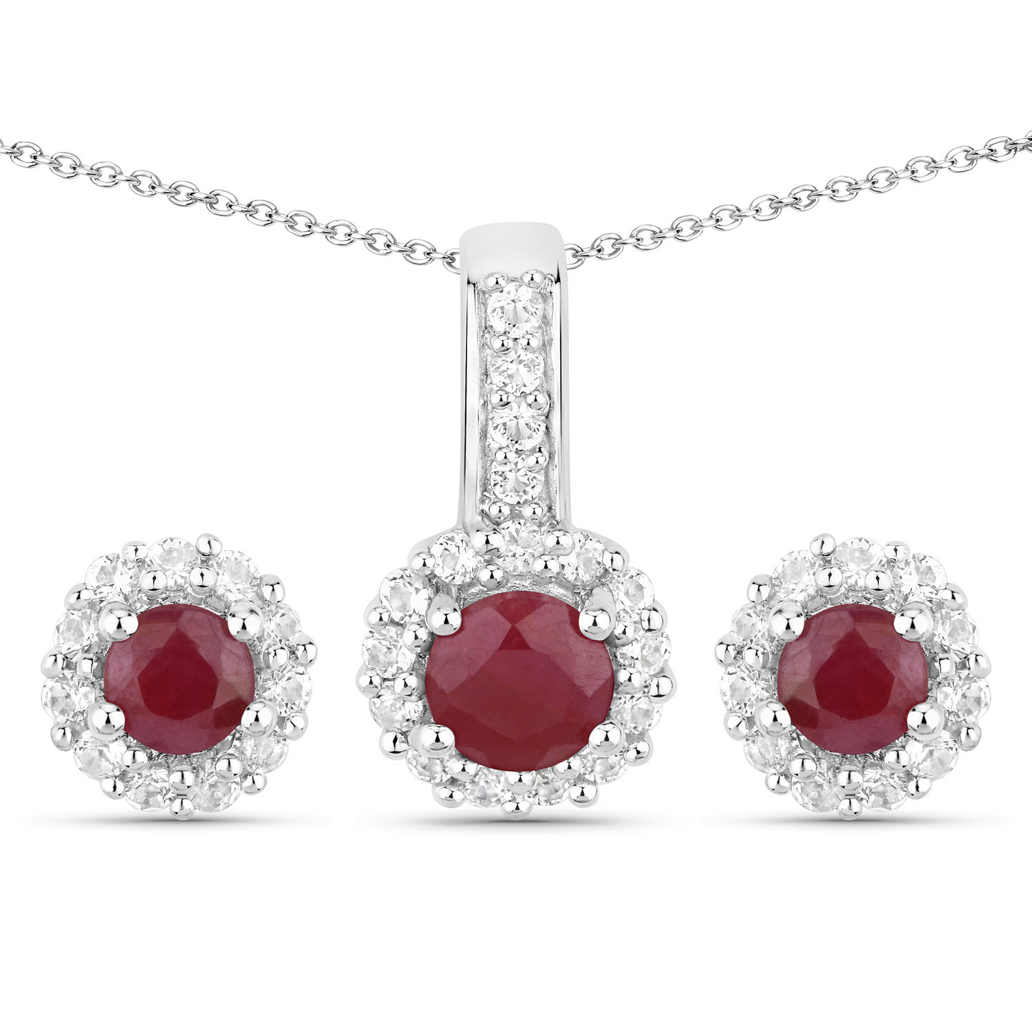 B25-Genuine Ruby and White Topaz Jewelry Set