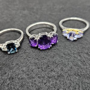 3 RINGS--London Blue Topaz-Amethyst-Tanzanite