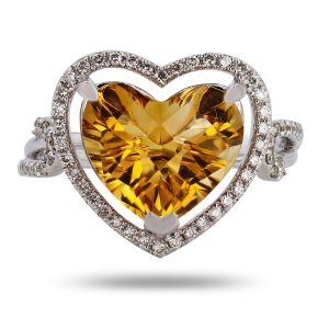 14k Heartshaped CITRINE and DIAMOND Ring
