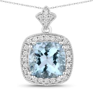 Aquamarine and White Diamond  Pendant