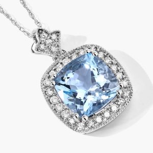 Aquamarine and White Diamond  Pendant