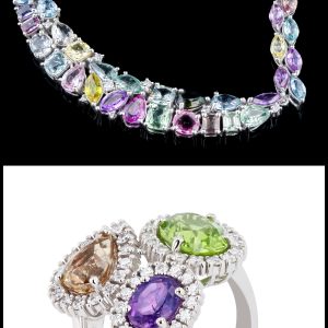 Multi Colored Sapphire and White Diamond Necklace/Ring