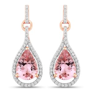 Morganite and White Diamond Dangling Earrings
