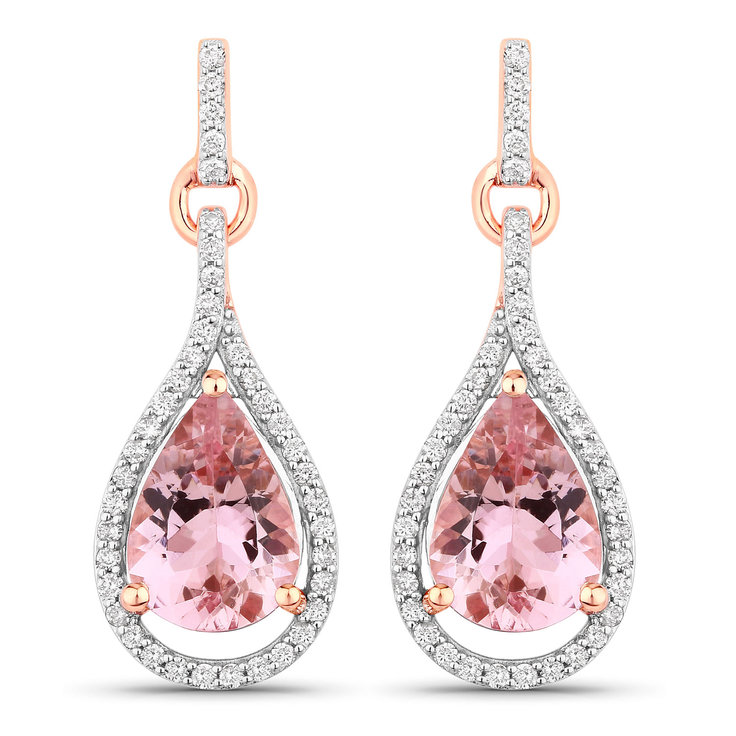 Morganite and White Diamond Dangling Earrings