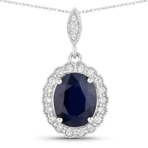Blue Sapphire and White Diamond  Pendant