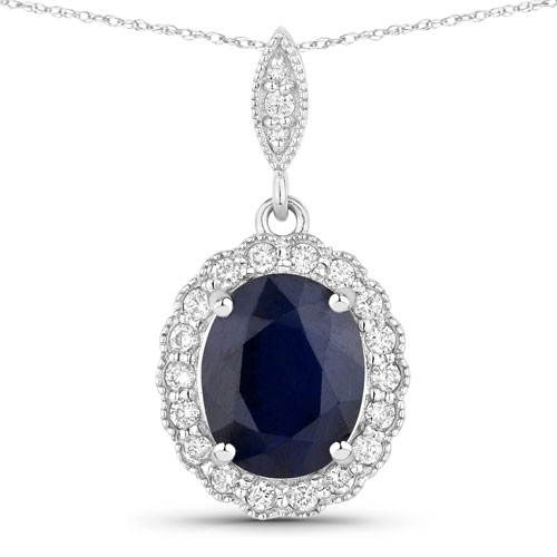 Blue Sapphire and White Diamond Pendant